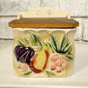 Vintage Salt Box Ceramic Fruit Japan Wall Mount Keeper